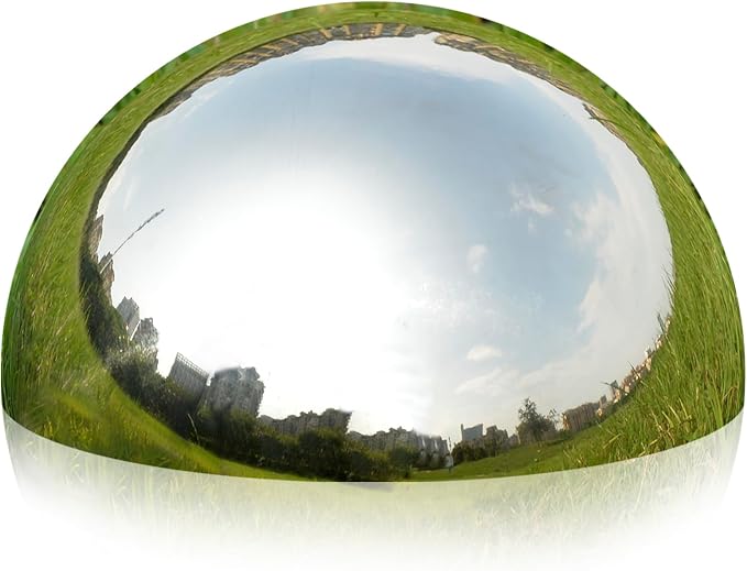 Gazing Ball Garden Mirror Globe, 8 Inch Polished Hollow Ornament Sphere | Stainless Steel Floating Reflective Hemisphere for Home Outdoor Pond Housewarming Swimming Pool Decoration, Silver