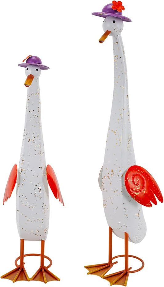 22" Duck Garden Statue Set of 2 Metal Ducks | Outdoor Yard Art Porch Animal Figurine Lawn Ornament Rustproof Yard Sculptures for Outside Patio Backyard Decorations