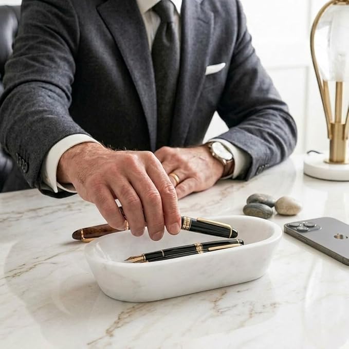Radicaln Marble Dough Bowl 10" Inches White Handmade Oval Bowl For Kitchen Table Décor, Ideal Candy Bowl, Decorative Bowl and Marble Bowl For Keys Entryway Table