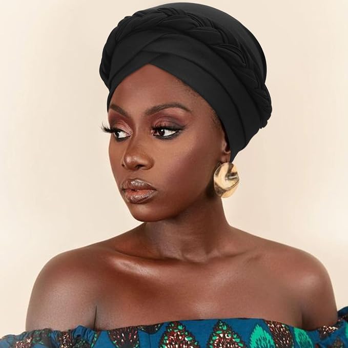 DRESHOW African Women Turban Caps Beanie Twist Headscarf Pre-Tied Twisted Braid Headwraps for Women Chemo Cancer Cap