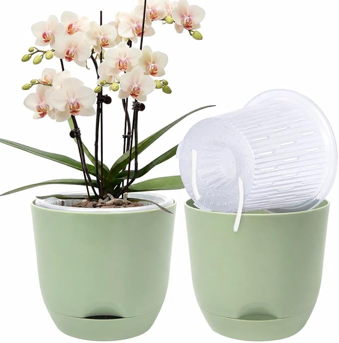QCQHDU 7.2Inch Orchid Pots with Holes for Repotting, Double-Layer Plastic Self Watering Flower Pots for Indoor Plants with Drainage Holes, Clear Orchid Pot Match Decorative Orchid Container, 1Pack