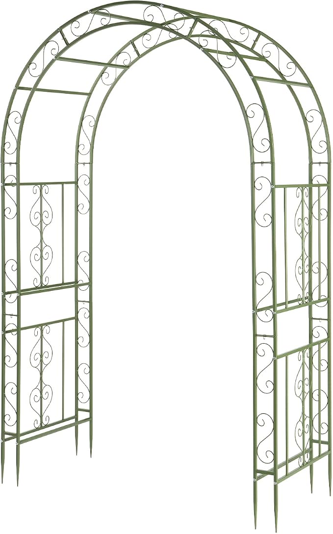 Outvita Garden Arch Arbor, Heavy Duty Metal Arbour Archway, Decorative Frame Stand Trellis for Wedding Ceremony Party Plant Climbing Rose Vines Lawn Courtyard Patio Olive Green