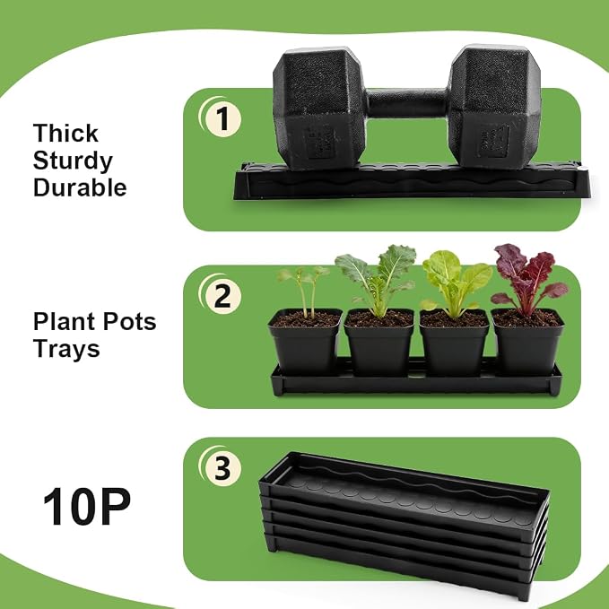 10 Pack Plastic Windowsill Plant Pot Trays (16"x5.5"x1.5"), Rectangular Window Sill Saucer with Removable Drainage Hole, Thick Plant Saucer Tray for 4 inch (10CM) Flower Seedling Pots (Black)