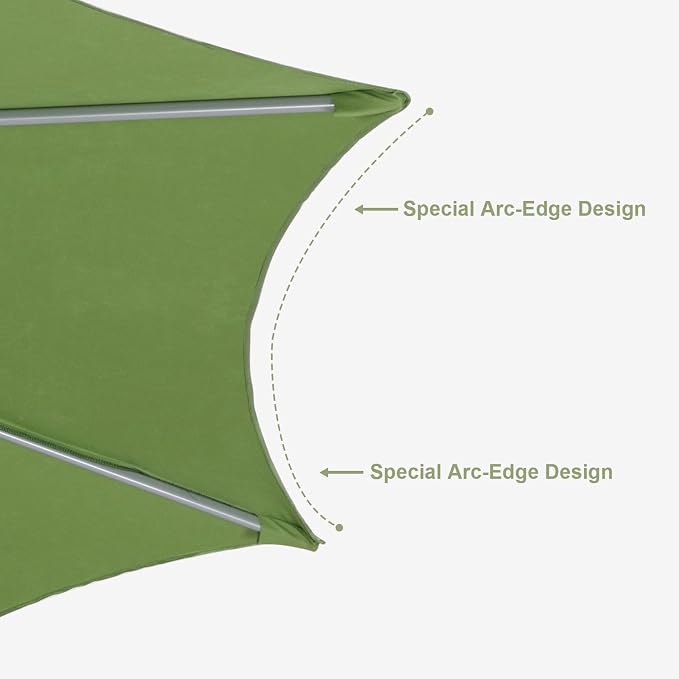 Tempera Patio Umbrellas Arc Edge Outdoor Table Market Umbrellas with Crank & Pust Button Tilt|Auto-Tilt, 8 Steel Ribs, High Color-Fastness Canopy