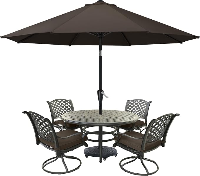 MASTERCANOPY 9FT Patio Umbrella with Push Button Tilt and Crank, Outdoor Market Umbrella with 8 Sturdy Ribs, UV Protection & Waterproof for Garden, Deck, Backyard, Pool (Brown)