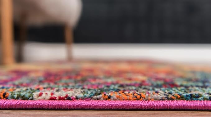 Unique Loom Jardin Collection Colorful, Vibrant, Abstract, Modern Area Rug (5' 0 x 5' 0 Octagon, Multi/Blue)