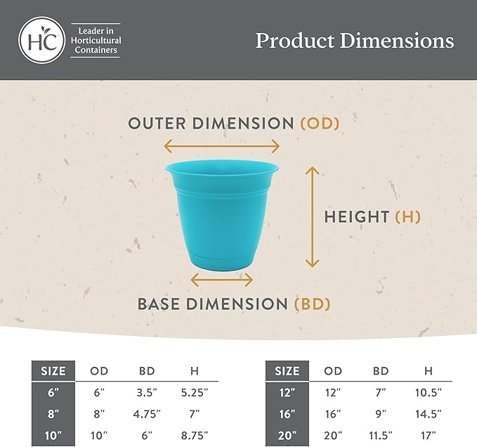The HC Companies 6 Inch Eclipse Round Planter Pots with Drainage Holes & Attached Saucer, Lightweight UV-Resistant Plastic Indoor & Outdoor Planters, 4-Pack Flower Pots, Garden Home Decor, Cappuccino
