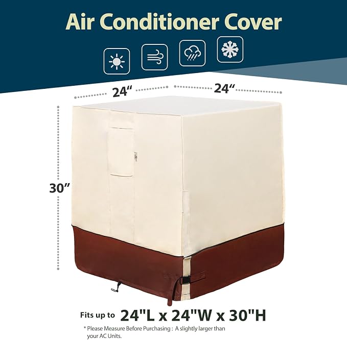 Air Conditioner Cover for Outside Units-Durable 600D AC Cover for Outside Unit Waterproof & Resistant AC Unit Covers Outdoor Central Square Fits up to 24 x 24 x 30 inches