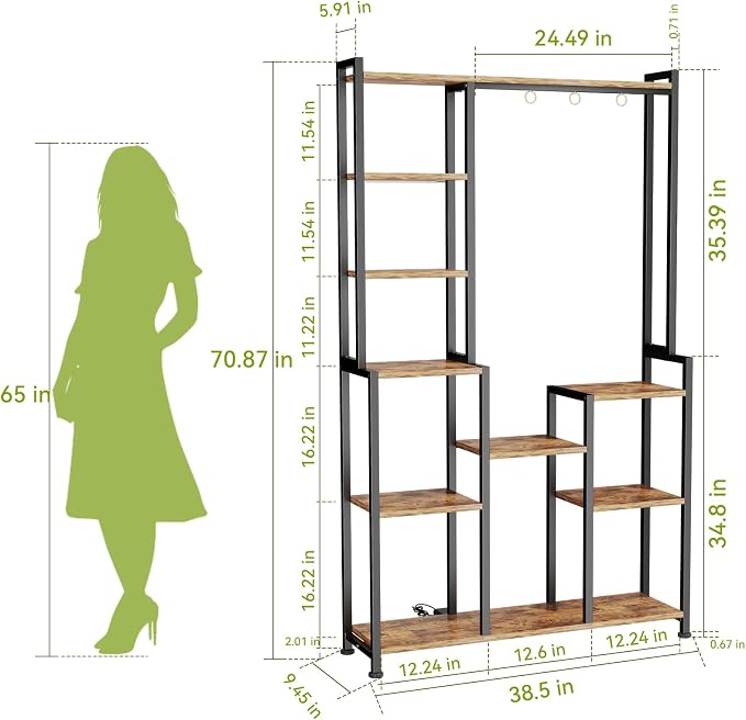 C2 Plant Stand Indoor with Grow Lights, Indoor Tiered Metal Plant Stand 70.87" Tall Plant Shelf with Hooks for Hanging, Plant Holder Display Shelves for Patio, Garden, Outdoor