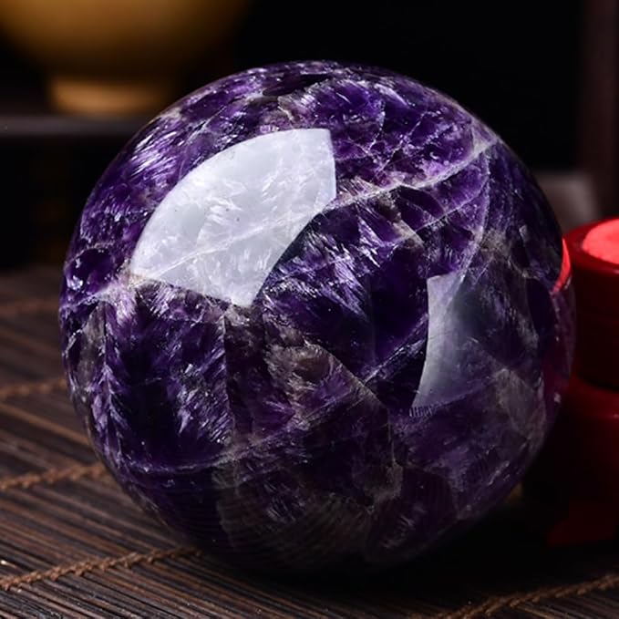 2-2.4 inch Natural Amethyst Crystal Ball with Stand, Hand Polished Purple Quartz Sphere, Reiki Healing Decorative Sphere, Chakra Energy Stone Crafts, Feng Shui Home Desktop Ornament