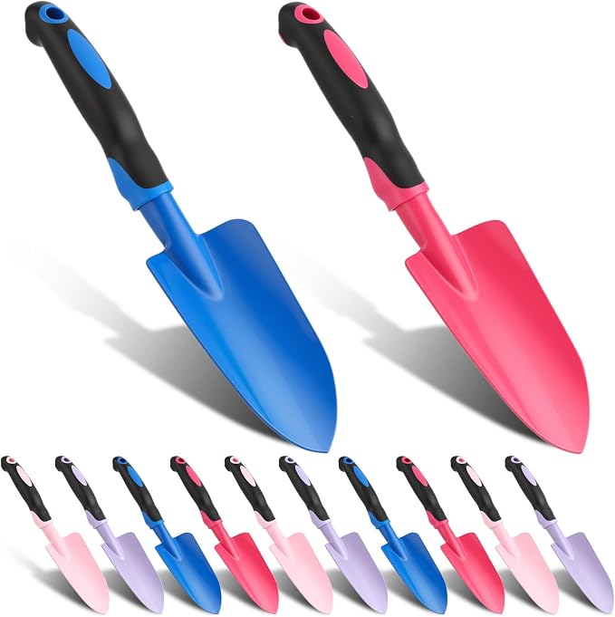 Yaocom 12 Pcs Garden Shovel Aluminum Alloy Heavy Duty Trowel Small Digging Shovels Metal Hand Trowel Spade with Soft Handle for Garden Lawn Yard Planting Tool (Wide Shovel,Fuchsia,Purple,Blue,Pink)