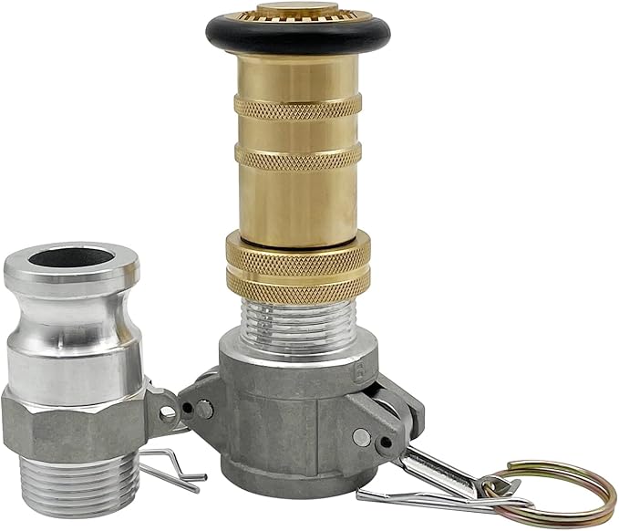 SAFBY Fire Hose Nozzle NPSH/NPT Thermoplastic Fire Equipment Spray Jet Fog with Aluminum Female and Male Fitting (2 Inch Brass)