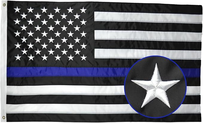 Shop72 3x5 American Flag with Thin Blue Line Dedicated to Police, Allegiance to USA, American Flags for Outside, Our Allegiance To Freedom, Heavy Duty Banner, Bandera De Estados Unidos