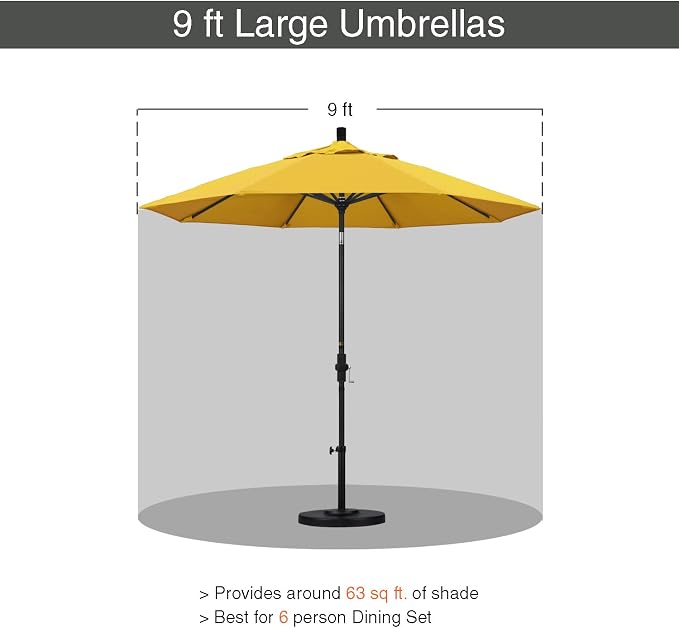 California Umbrella 9' Round Aluminum Patio Umbrella, Crank Lift, Collar Tilt, Bronze Pole, Lemon Olefin