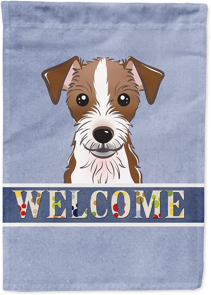 Caroline's Treasures BB1388CHF Jack Russell Terrier Welcome House Flag, Blue Large Porch Sleeve Pole Decorative Outside Yard Banner Artwork Wall Hanging, Polyester, House Size, Multicolor