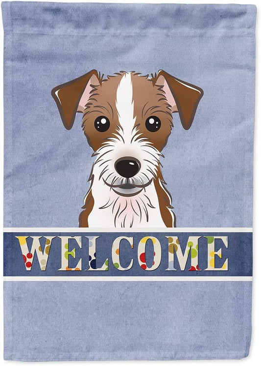 Caroline's Treasures BB1388CHF Jack Russell Terrier Welcome House Flag, Blue Large Porch Sleeve Pole Decorative Outside Yard Banner Artwork Wall Hanging, Polyester, House Size, Multicolor