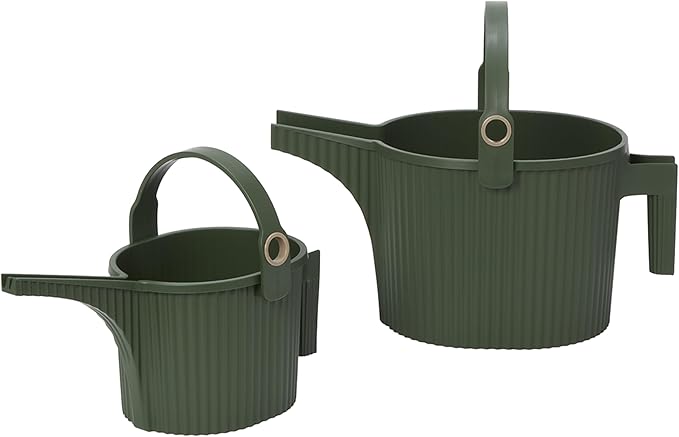 Hachiman Watering Can Set of 2 - Includes Small and Large Plant Watering Can with Widened Spout for Indoor and Outdoor Plants - Hands-Free Filling - Garden Green