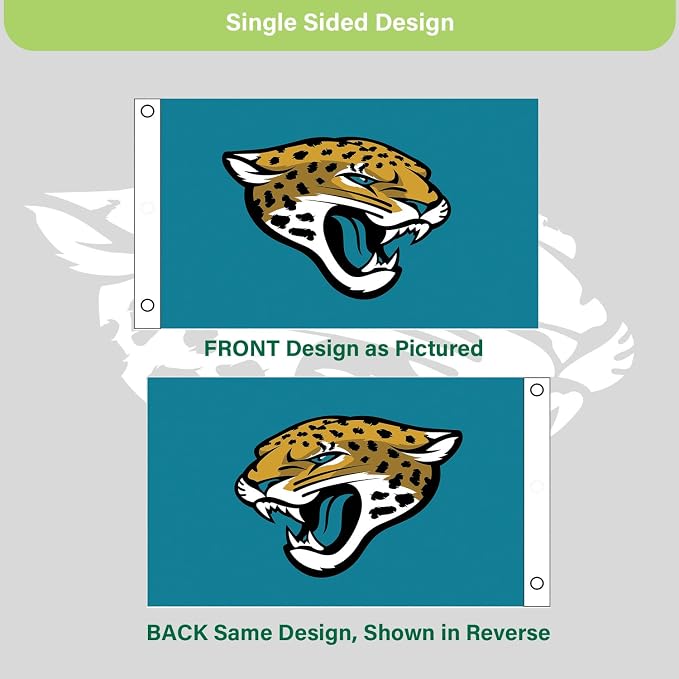 NFL Jacksonville Jaguars 3 x 5 Outdoor Durable House Flag with Grommets | Sport Team Flag & Banner | Indoor Wall Decor Flag for Room | Works with Flag Poles for Outside House