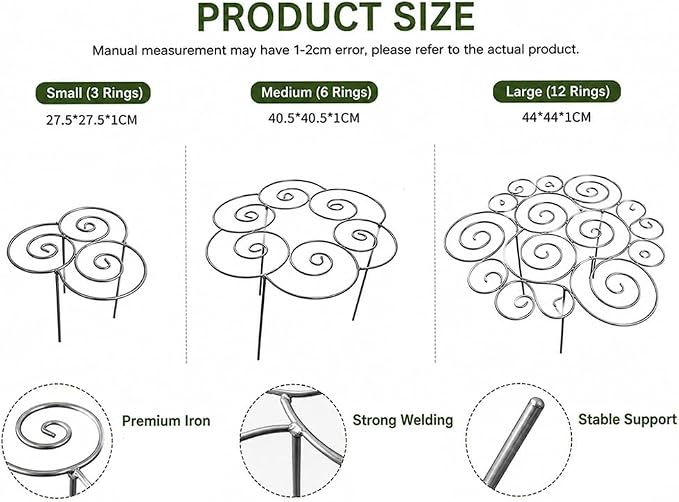 Peony Cages and Supports Support Rings Metal Garden Plant Support Cage Decorative Grow Through Flower Hoops for Peonies Dahlias Roses Hydrangeas Outdoor Plants (Silver,M - 1pcs)