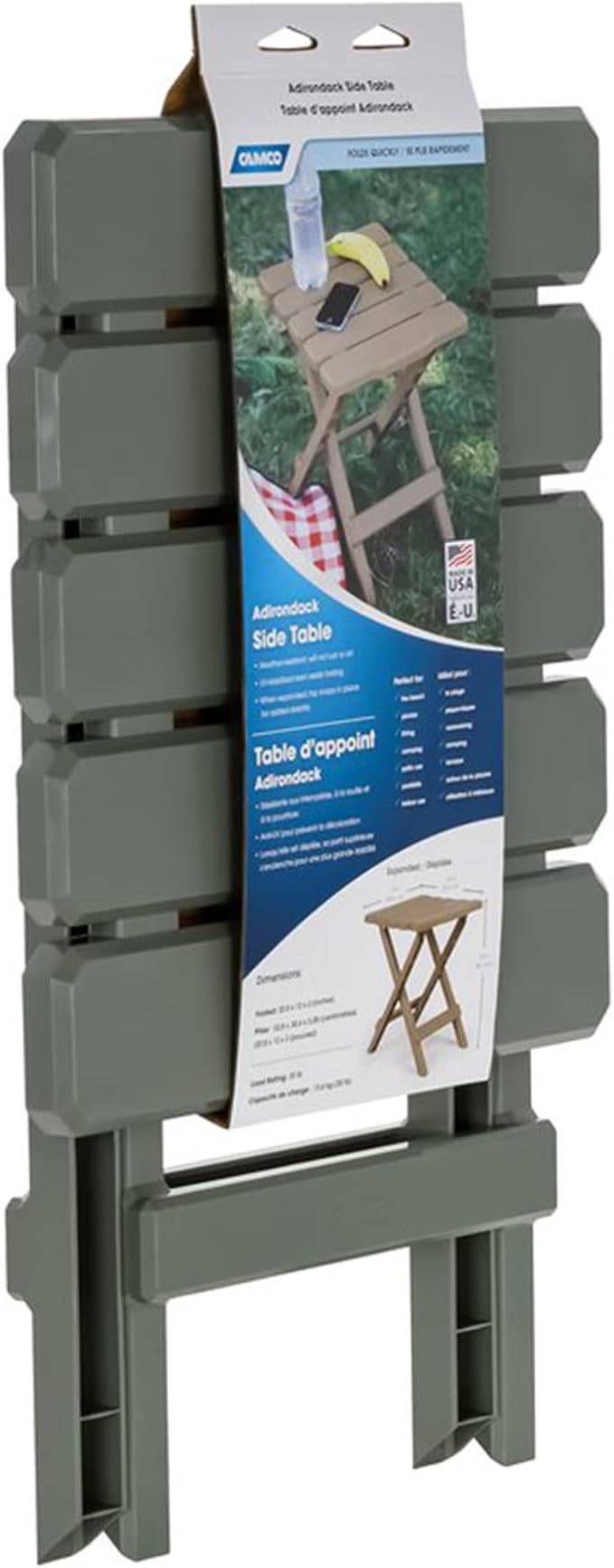 Camco Adirondack Portable Outdoor Camping Small Weatherproof Rustproof Durable Plastic Folding Side Table for Indoor and Outdoor Use, Sage