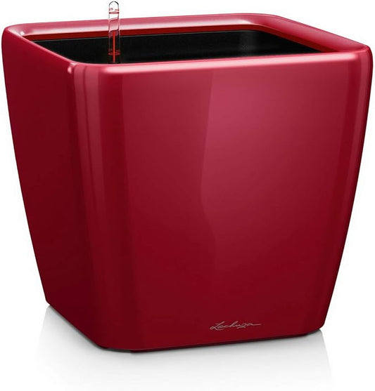 Lechuza Quadro LS 21 Scarlet Red High Gloss, Self-Watering Square Planter, H7.9 L8.3 W8.3 in