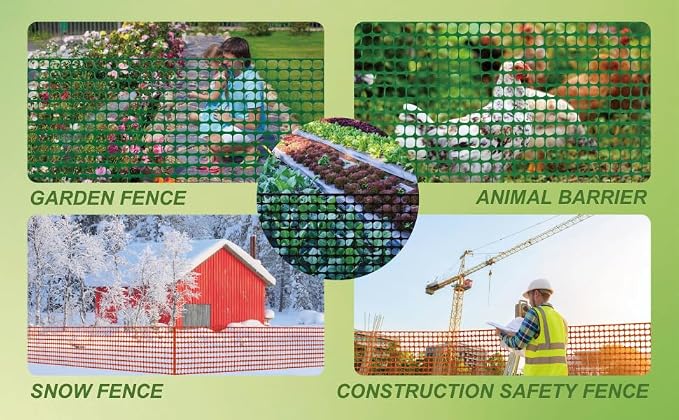 PotatoLife Plastic Mesh Fence Safety Fence, 2 Roll 4'x100' with 100 Zip Ties, Resuable Temporary Netting for Garden Fencing, Construction, Snow Fencing, Animal Barrier, Poultry, Deer, Patio, Black