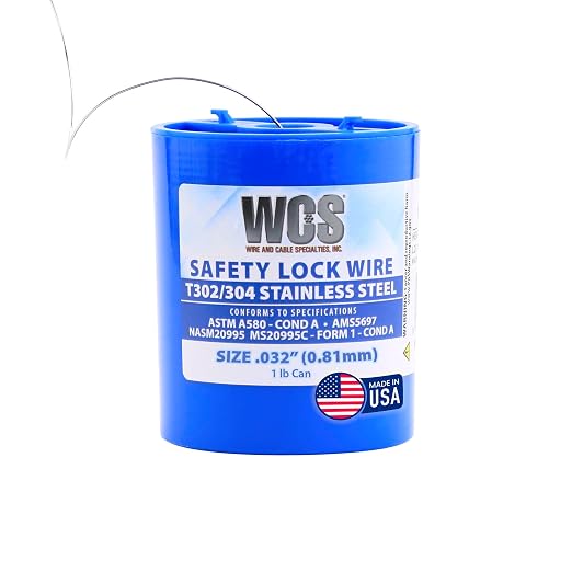 WCS .032 Stainless Steel Safety Lock Wire, T302/304, NASM20995C MS20995C, ASTM A580 Condition A, AMS569, Mechanics Wire for Aircraft, Automotive, & Industrial Use, 1lb Dispenser Can, Approx 362 ft