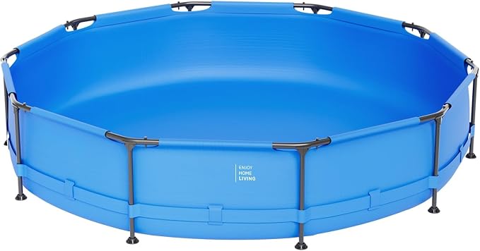 Round Above Ground Swimming Pool Set, Summer Large Swimming Pool with Iron Frame Outdoor Backyard Pools for Adults and Family (12ft x 30in)