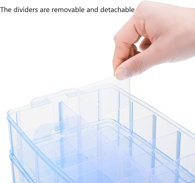 Sooyee Craft Storage Organizer,Hot Wheels Case,Sewing Box,3-Tier Plastic Organizer Box with Dividers, Storage Containers for Organizing Art Supplies, Fuse Beads,Washi Tape, Kids Toy,Blue