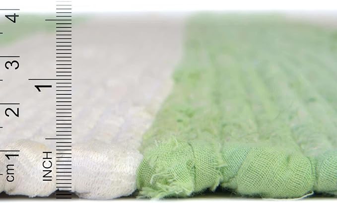 Unique Loom Chindi Rag Collection Area Rug - Striped (2' 2" x 6' 1" Runner, Green and Ivory)