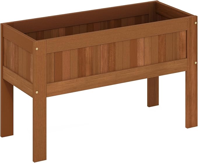 Furinno TIOMAN Planter Box, Outdoor Elevated Standing Planter Box, Raised Garden Bed with Legs, Outdoor, Indoor, Garden, Patio, Balcony, Natural