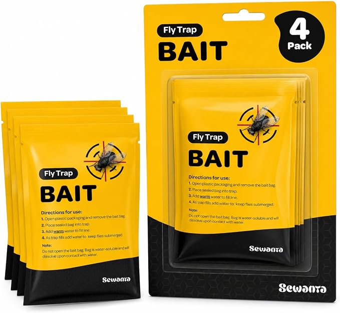 Outdoor Fly Trap Refills [Set of 4] Dissolvable Non-Toxic Bait - Fly Repellent for Outdoor Use Only - Controls Flies for Patios, Barns, Ranches Etc.