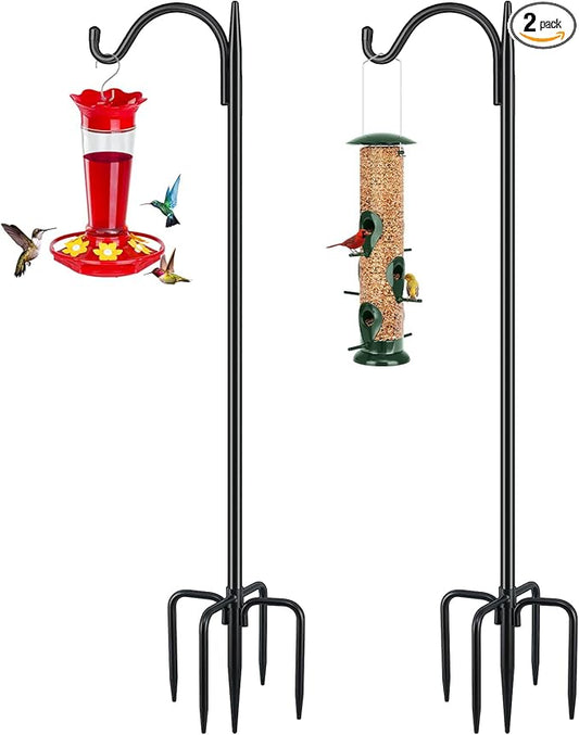 FEED GARDEN Bird Feeder Pole, 60 Inch Shepherds Hooks for Outdoor with 5 Prong Base, Adjustable Heavy Duty Shepherds Hook for Plant Baskets, Hummingbird Feeder, Wedding Decor, Lanterns,2 Pack