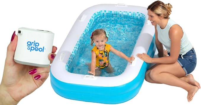 Grip A Pool Kiddie Pool (Blue) with Rechargeable Pump Bundle