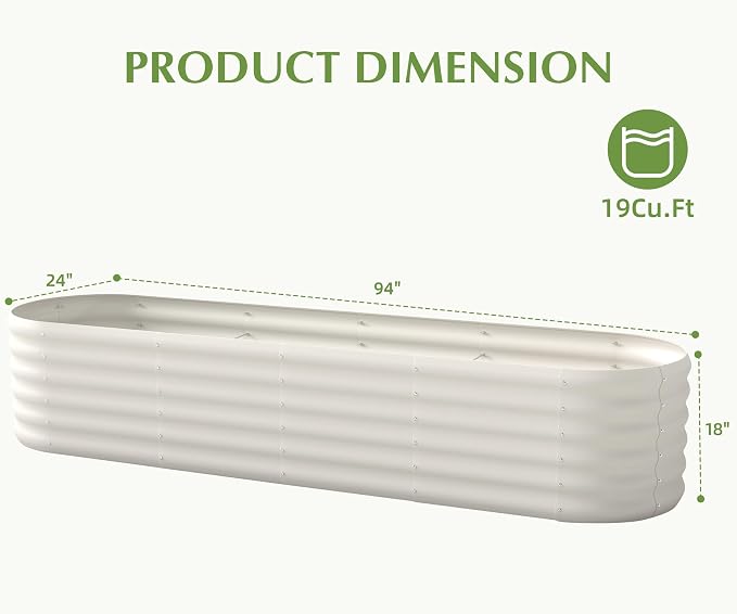 Galvanized Raised Garden Bed, Outdoor Planter Bed, Metal Planter Box for Gardening and Planting,8x2x1.5ft, Milk White