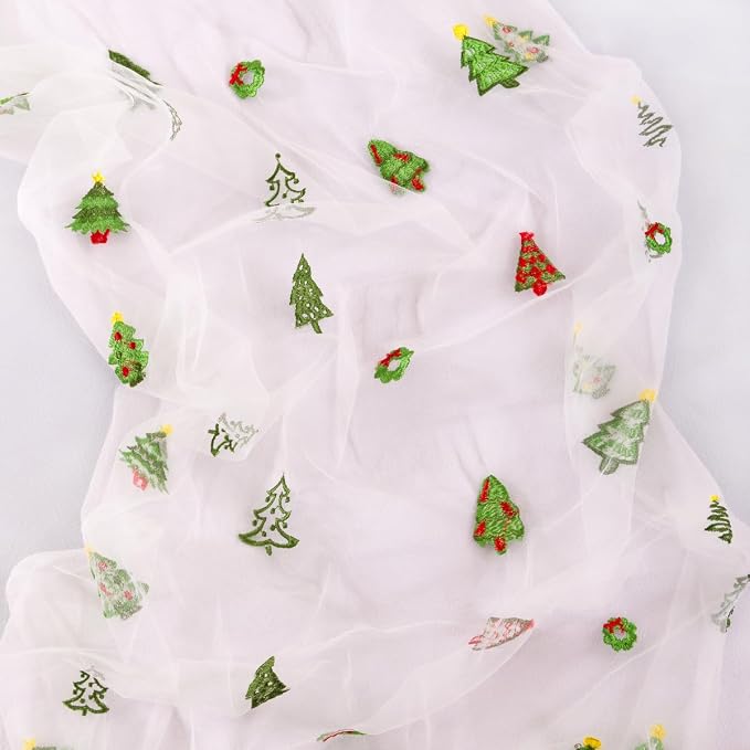 Socomi Christmas Table Runner Tulle Gauze Cheesecloth Embroidery Sheer Table Runners for Winter Wedding Party Baby Shower Birthday Holiday Picnic Home Decor