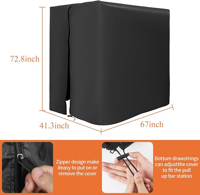 Protective Cover for Home Gym Set with Waterproof Zipper, 600D Oxford Waterproof& Dustproof Cover for Gym Station/Home Excersize Equipment Set- UV Resistant, Dustproof, 67"L x 41.3"W x 72.8"H, Black