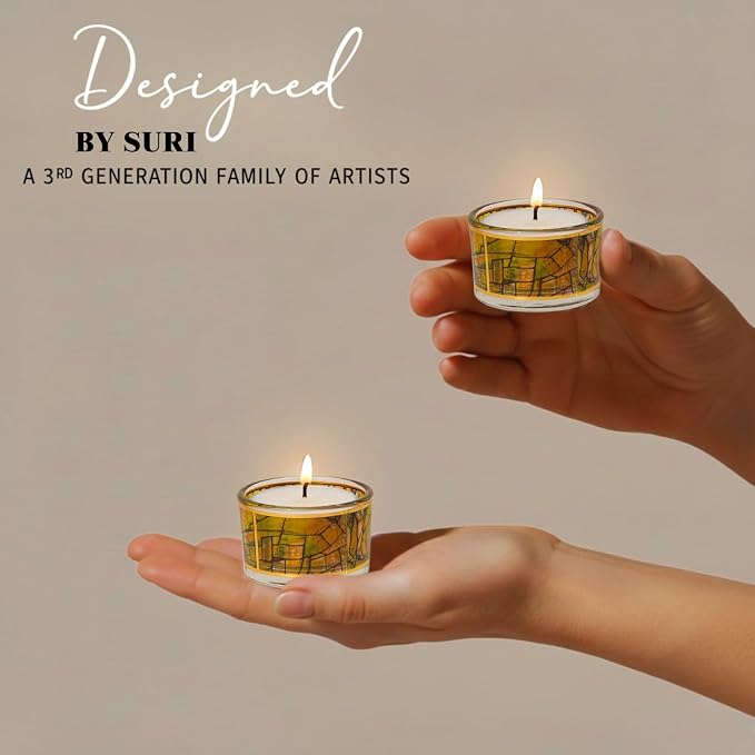 SURI Chagall Style Shabbat Candle Holders Set of 2 – Glass Shabbos Sabbath Tea Light Holders, Jewish Home Décor