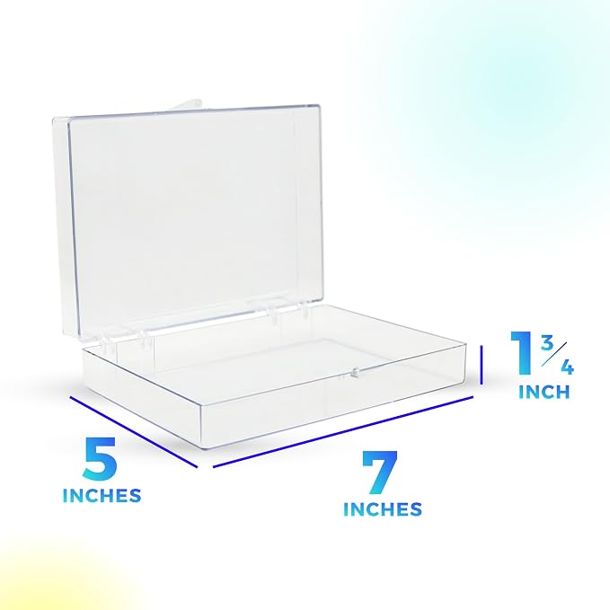 Clear Hinged Plastic Storage Boxes (4 Pack) – 7" x 5" x 1.75" Small Organizer Containers for Crafts, Games, Office Supplies – Stackable, Durable, BPA-Free, Made in USA