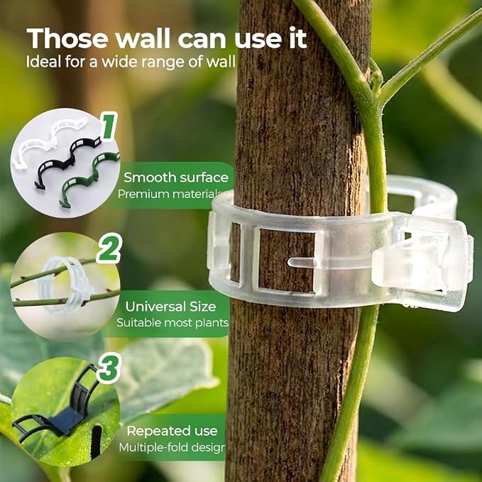 Secured Plastic Plant Clip, 2026 Upgraded Plant Support Clips Reusable Garden Clips, Plant Support Clips Garden Climbing Vines Fixing Clip Trellis Clips Climbing Tomato Clip (Green, 100pcs)