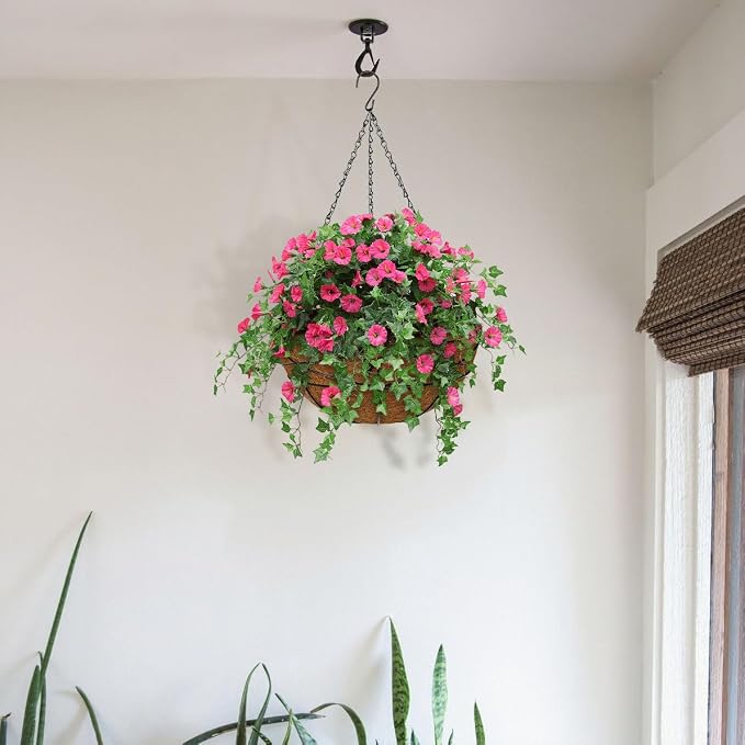 2 Pack 14 inch Metal Hanging Baskets for Plants Outdoor Metal Wire Hanging Basket Planter with Coco Fiber Liners Flower Pots for Home Porch Garden Patio, Diamond-Shaped
