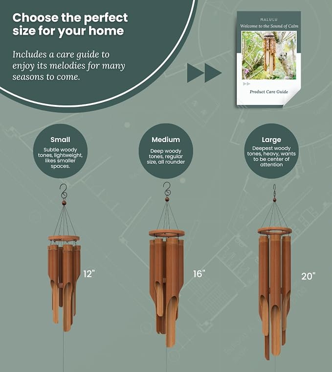 Nalulu Classic Bamboo Wind Chimes - Outside Outdoor Wood Wooden Windchimes, Small, Handcrafted with Calming Deep Tones, Ideal Home Decor or Gift for Any Occasion