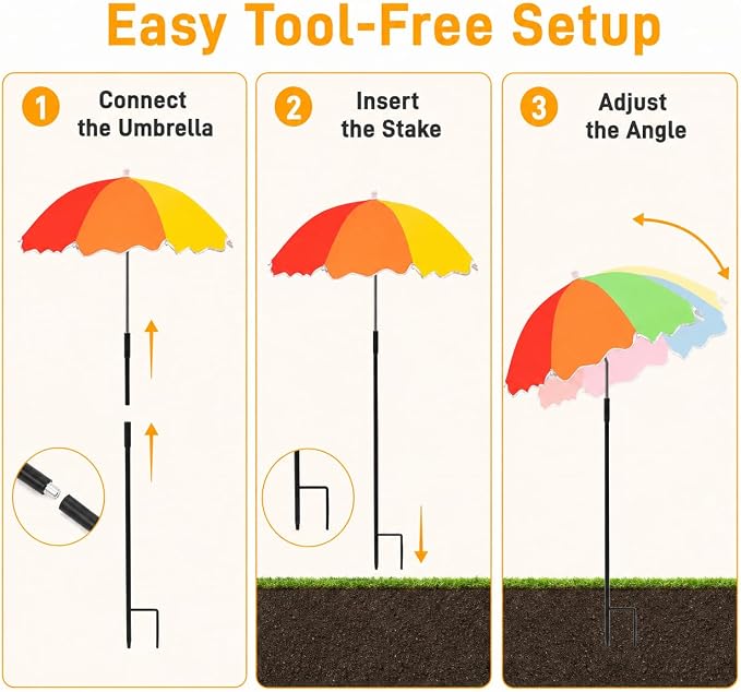 3 Pack Upgraded Plant Umbrellas for Outdoor Plants, 23.6" Garden Plant Shade Umbrella with Adjustable Angle, 40.5" Height Sun Shade for Potted Plants & Garden Beds, Rainbow Color ﻿