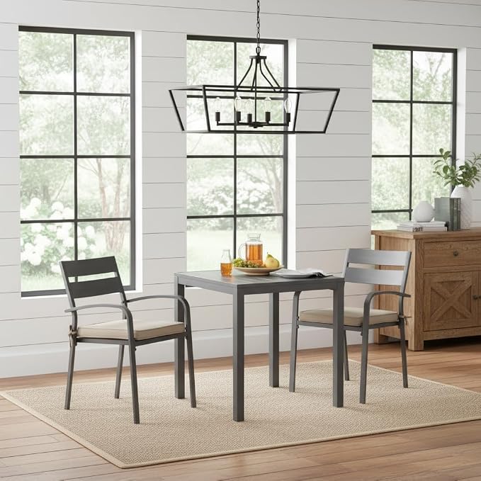 Sunbrella 18" x 18" Dining Chair Pad Cushion with Corded Edge, Soft Fiber Batting Insert, Removable Reversible Cover & Ties - Cast Shale