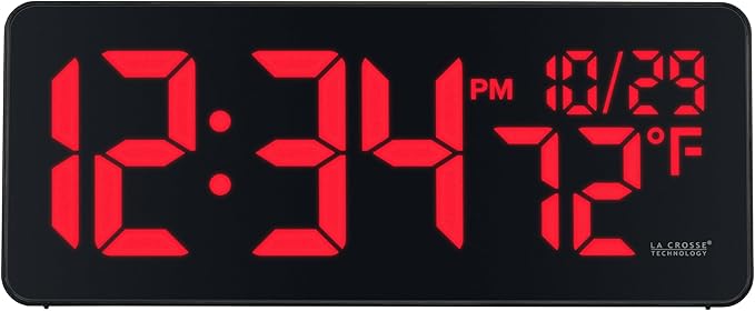 La Crosse Technology 513-1411R Red Digital LED Wall Clock with Indoor Temperature