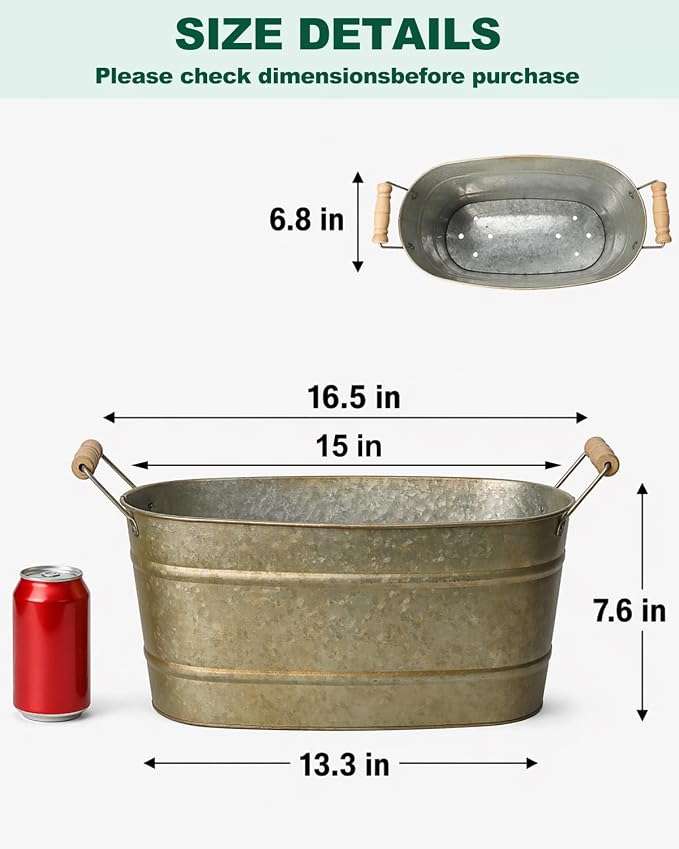 vensovo 15 Inch Galvanized Planters for Outdoor Plants - 3 Pcs Rustic Large Metal Flower Buckets with Drainage & Plug, Farmhouse Style Oval Planter Containers with Handles, Great for Home Decor