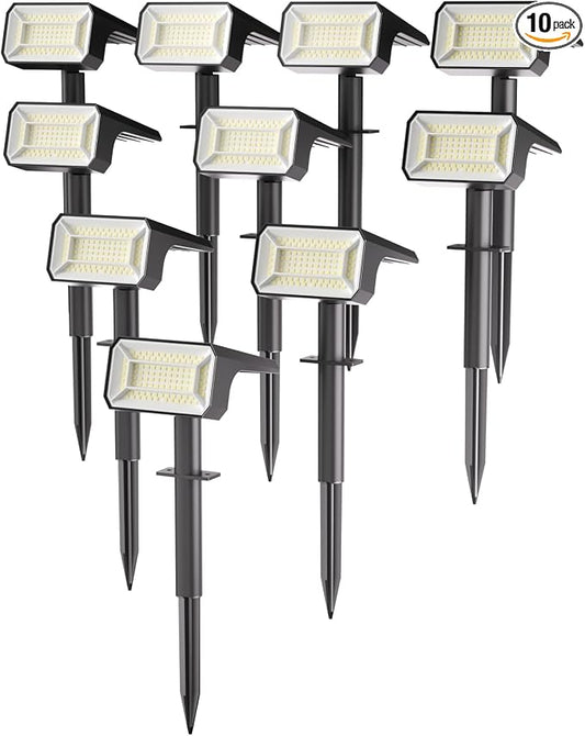 Fabrito 10 Pack Solar Spot Lights Outdoor Waterproof IP67, [108 LEDs, 4 Modes] Dusk to Dawn Spotlights with 1500mAh Battery for All Night, Landscape Lights for Tree, Yard, Pool, Pathway, Cool White