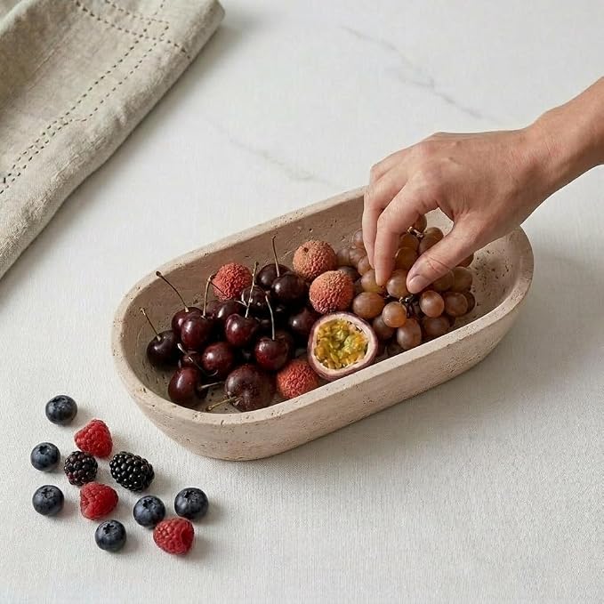 Radicaln Marble Dough Bowl 10" Inches Travertine Handmade Key Bowl For Entryway Table, Ideal Decorative Candy Bowl & Candle Dish For Home Decor