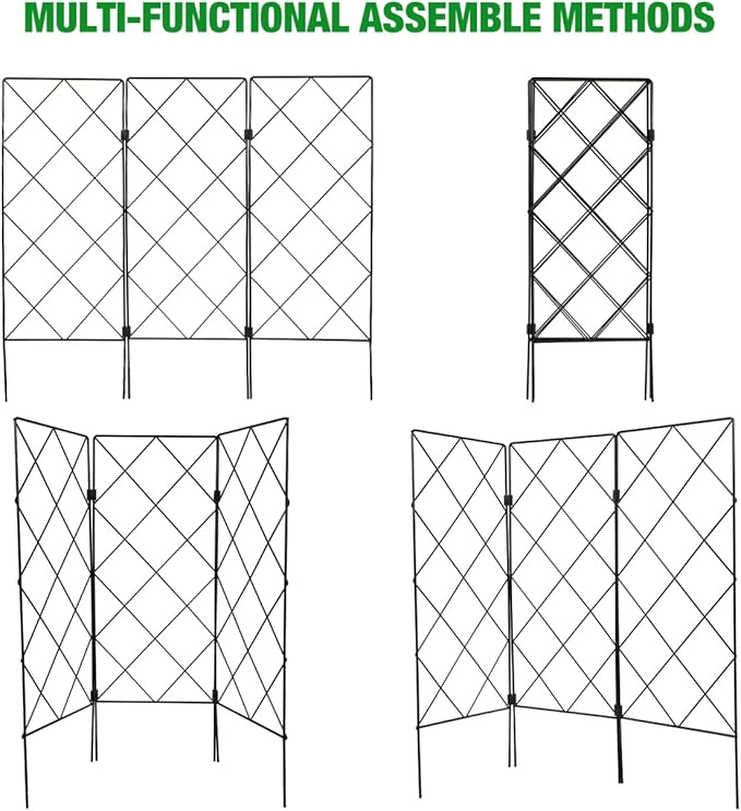 Flexible Folding Pot Trellis, 24'' Indoor Plant Trellis for Potted Climbing Plants, Wrought Iron Lattice Folding Trellis, Coated Flower Garden Trellis Support for Vines Rose Clematis Vegetables