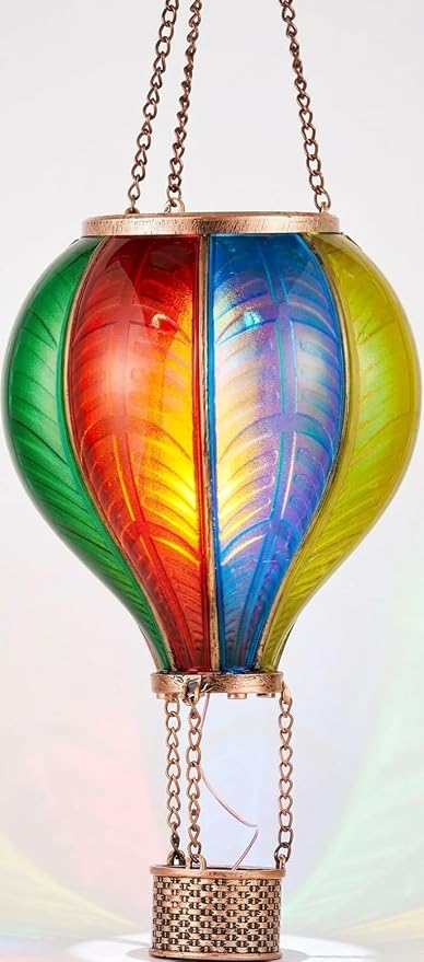 TERESA'S COLLECTIONS Hot Air Balloon Solar Lantern for Garden Decor ,Flickering Flame Hanging Solar Light for Outdoor ,Colorful Plastic Lamp for Yard Tree Gift for Mom
